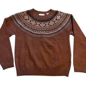 Weatherproof Vintage Womens Fair Isle Crewneck Sweater Copper Brown Size M (B32)